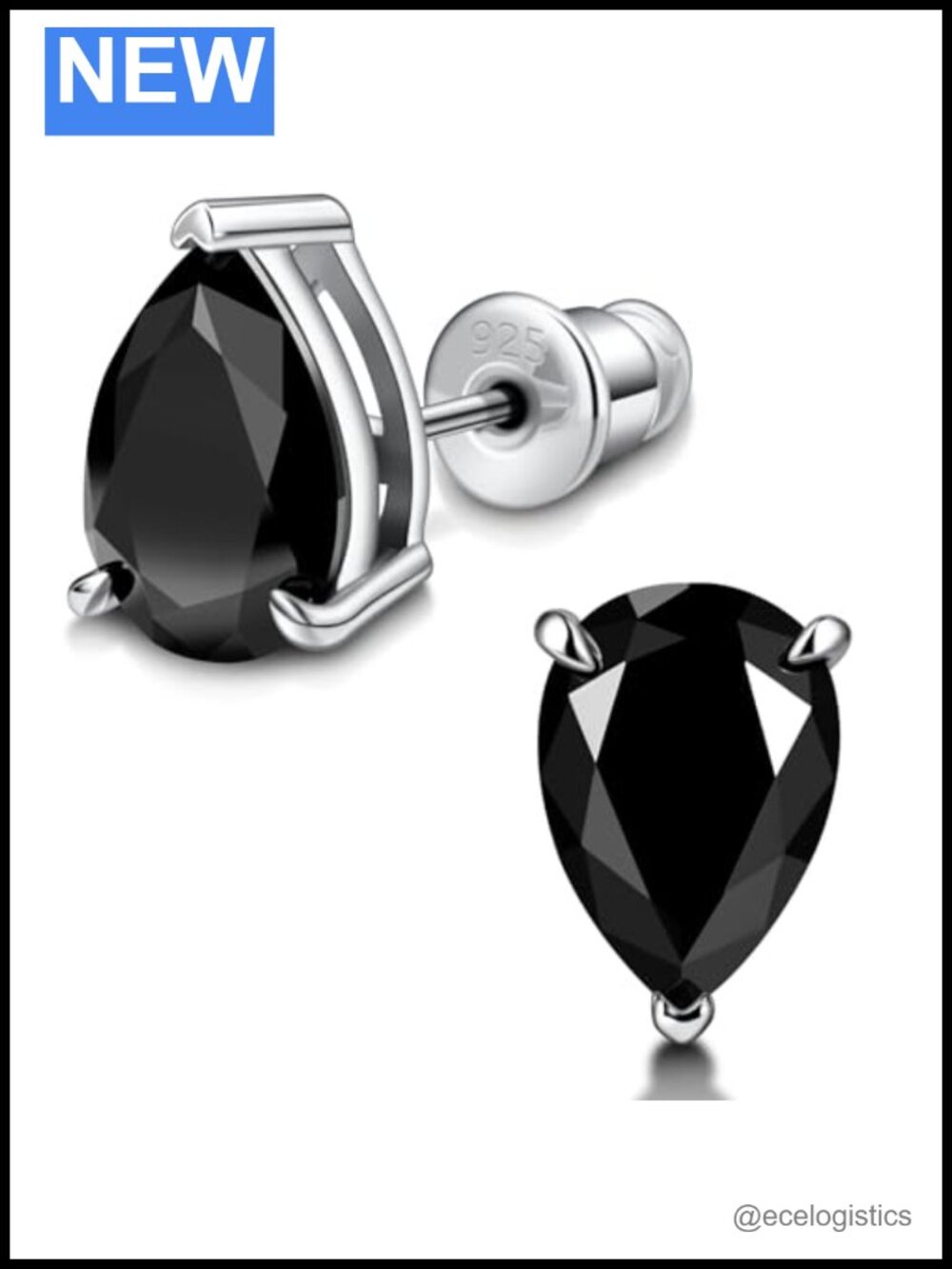 Moissanite Sterling Silver Black Stud Earrings